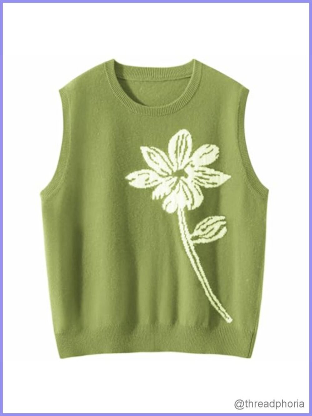 Women's Sleeveless Ribbed Knit Sweater Vest Floral Embroidered Crew Neck